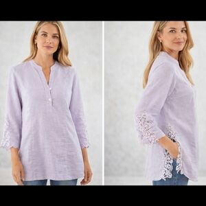 Soft Surroundings Lilac Linen Tunic Crochet Accents sz M